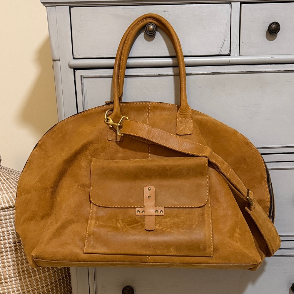 Sseko Overnight Traveler Tan Leather Travel Duffel Tote